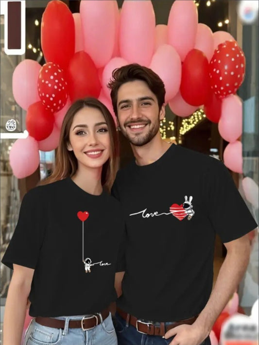 Love Valentine'S Day T-Shirt,   Couple T-Shirt, Couple Christmas, Fashion Casual T-Shirt, Short-Sleeved T-Shirt