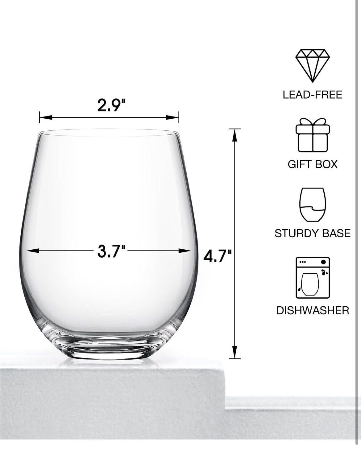 LUNA & MANTHA Stemless Wine Glasses Set of 4, Glass(Set 4) 