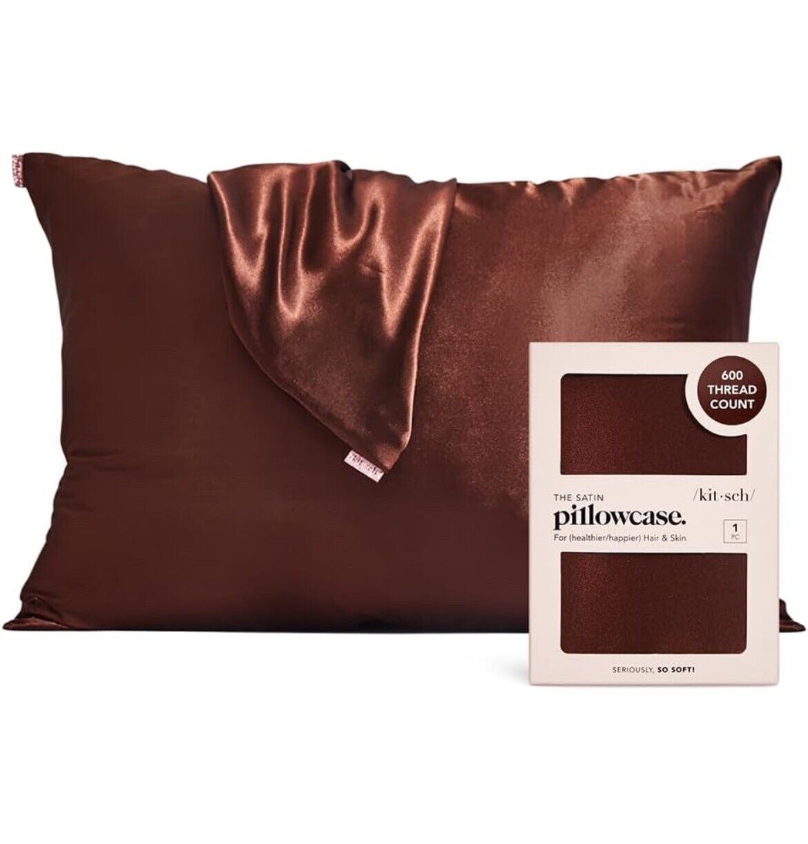 Kitsch Beauty The Satin Standard Size Pillowcase, Chocolate Brown