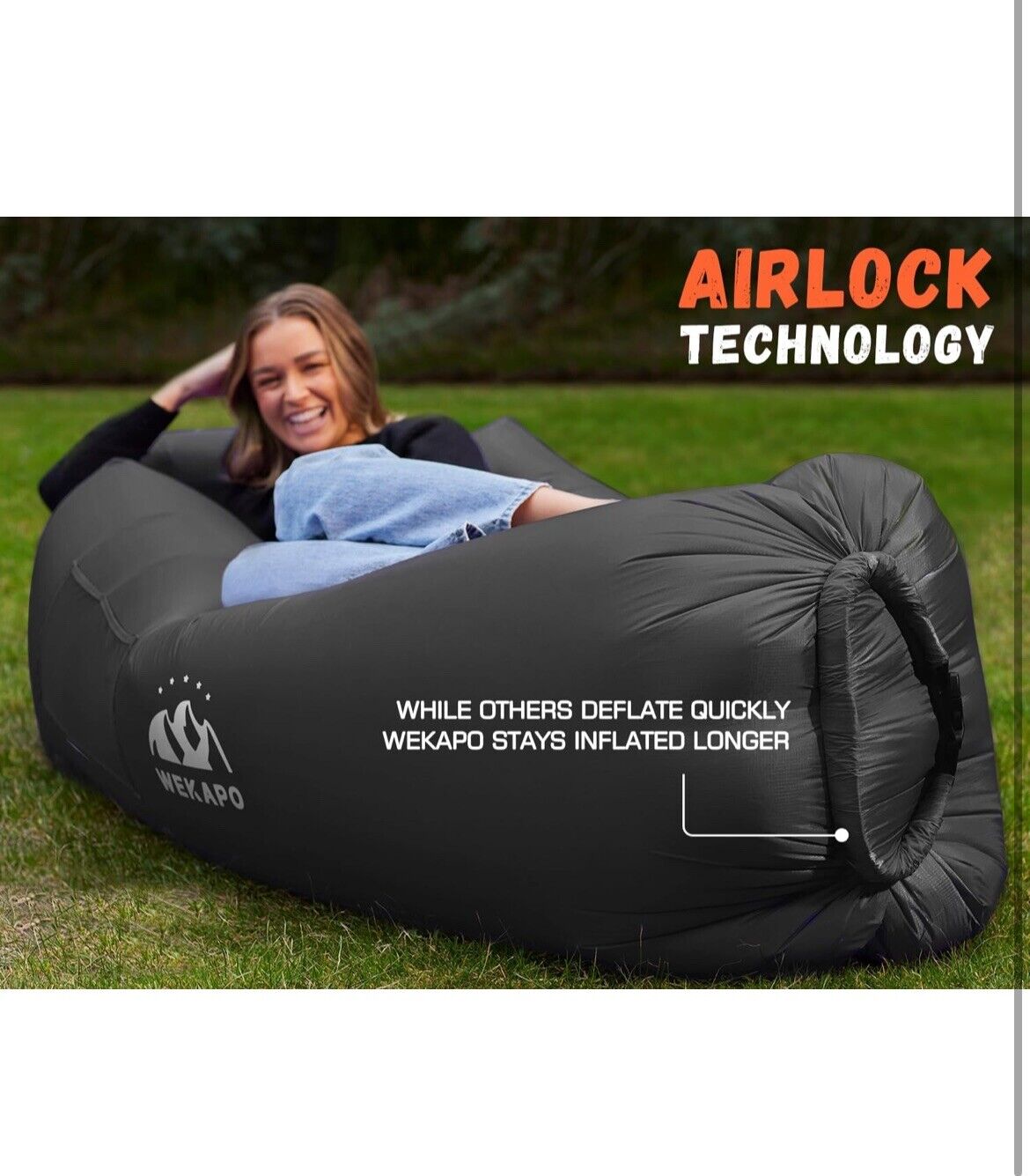 WEKAPO Inflatable Lounger Air Sofa 82 x 27 x 35 inches, Black 