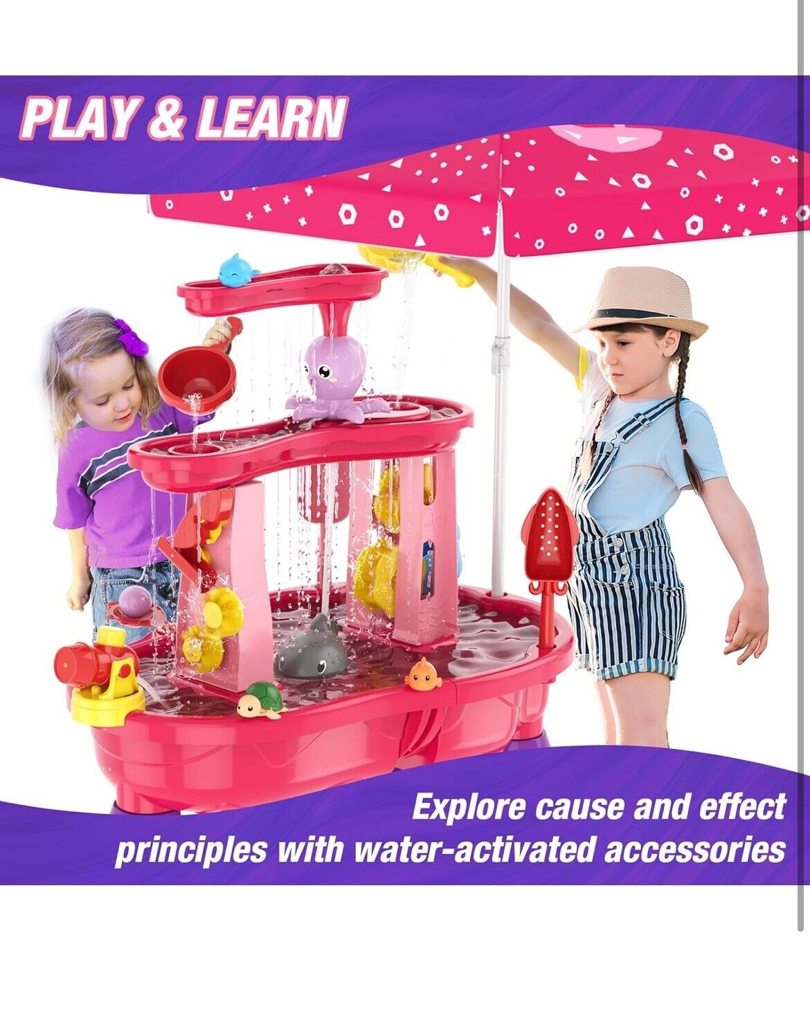 Water Table for Toddlers 3-5 with Umbrella/Water with umbrella & auto function