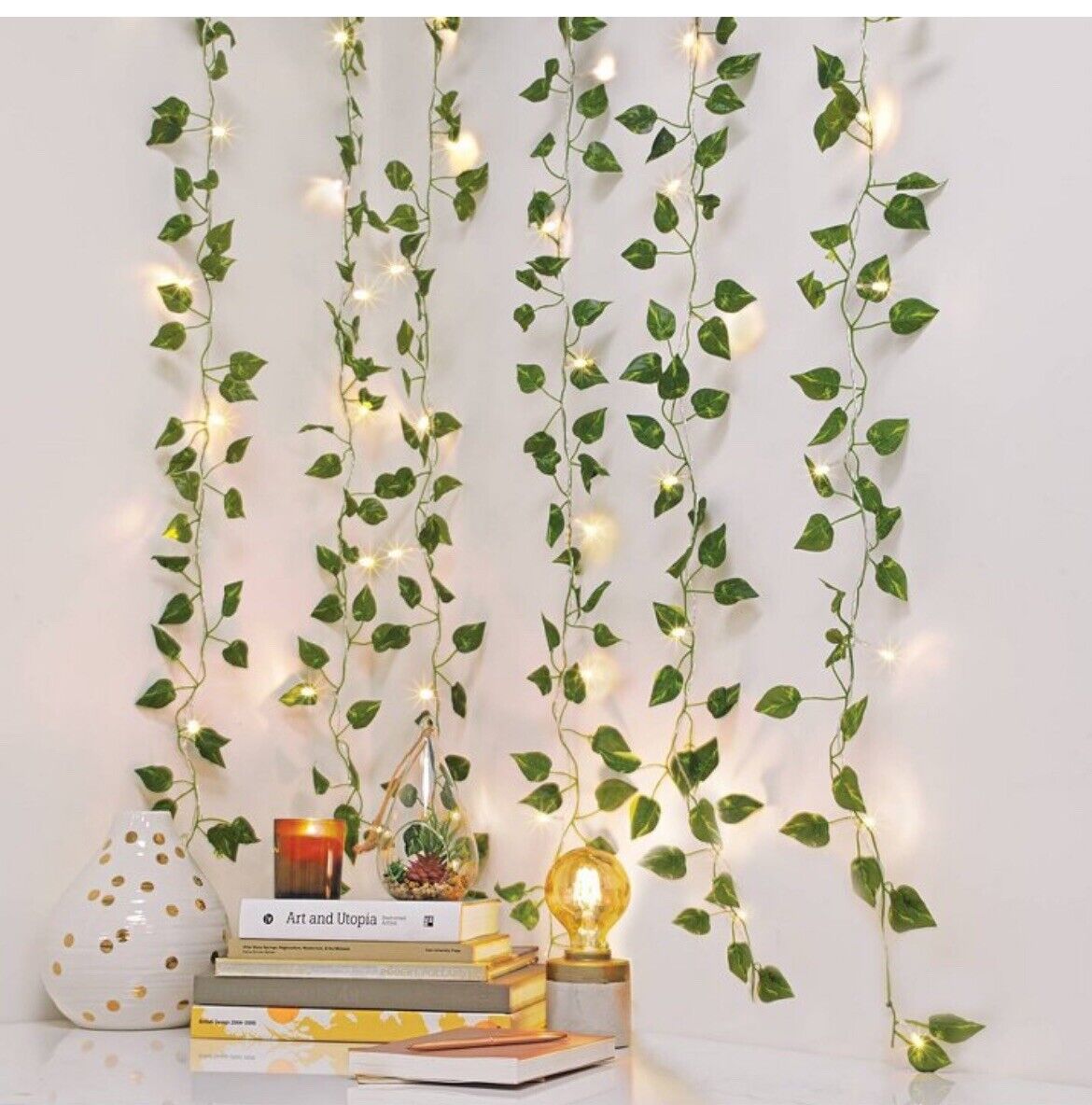 66-Light 3.5 x 5 ft Indoor Battery Operated LED Curtain Vine String Light