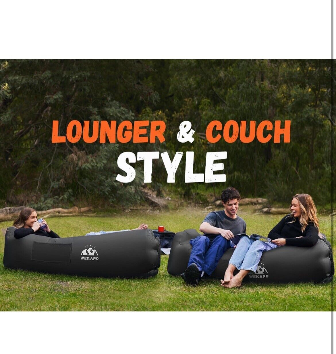 WEKAPO Inflatable Lounger Air Sofa 82 x 27 x 35 inches, Black 