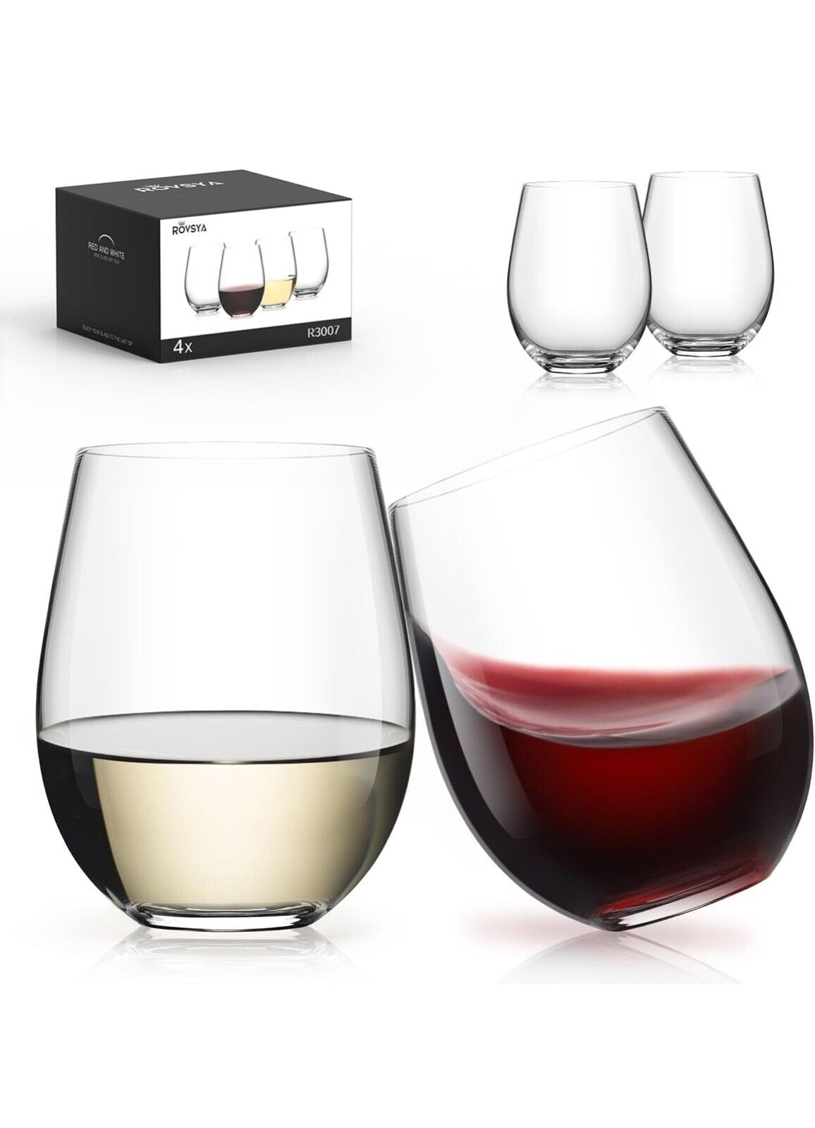 LUNA & MANTHA Stemless Wine Glasses Set of 4, Glass(Set 4) 