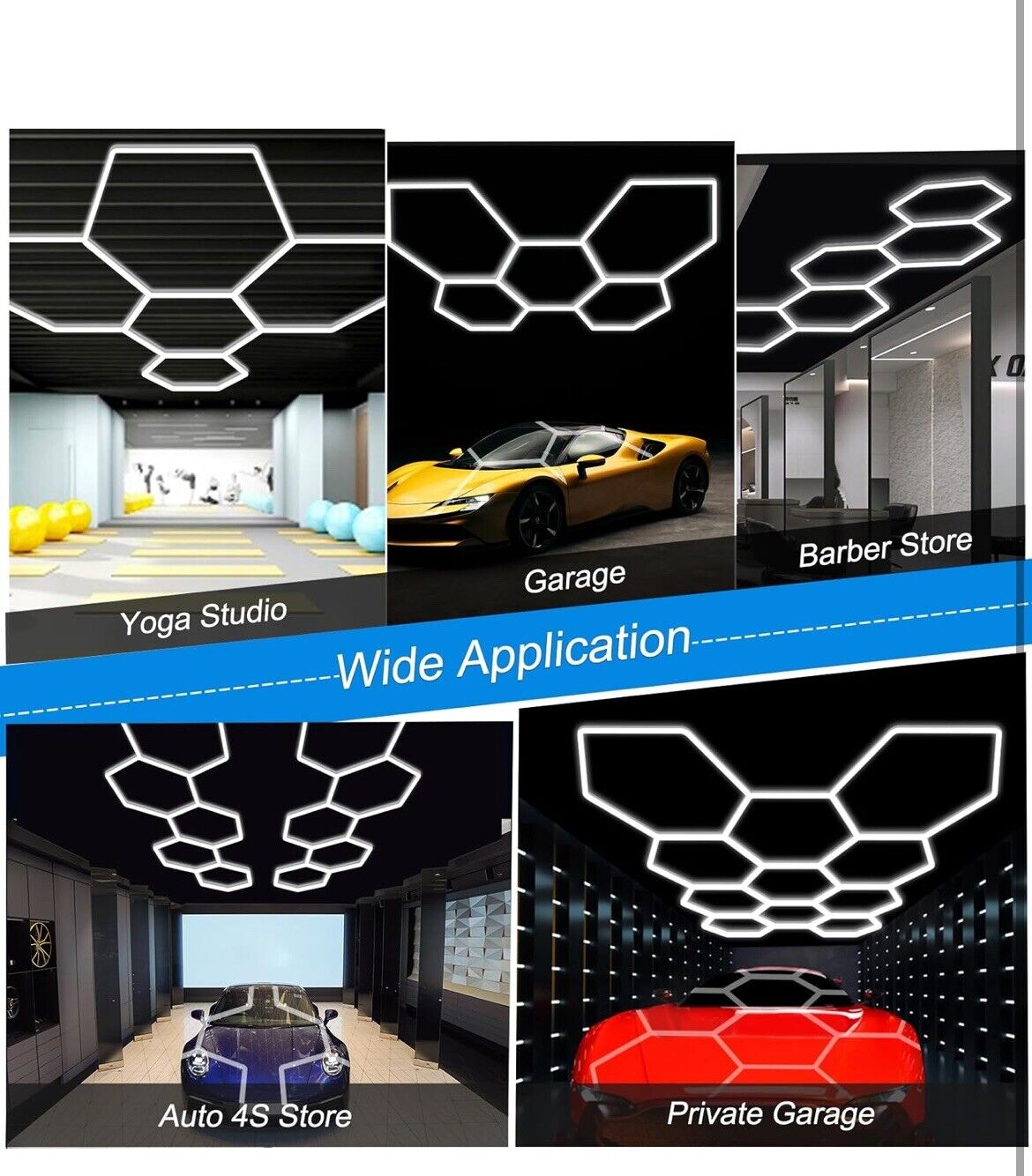 5X Hexagon LED Garage Lights 6500K Honeycomb Light Ceiling for Basement Barber