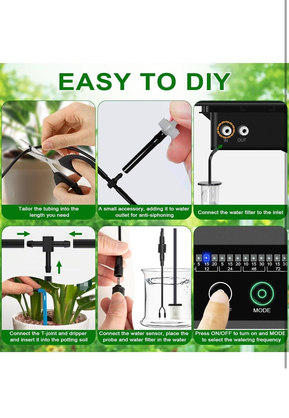 12 Timer Modes Solar Drip Irrigation System - Auto Drip Irrigation Kits with ...