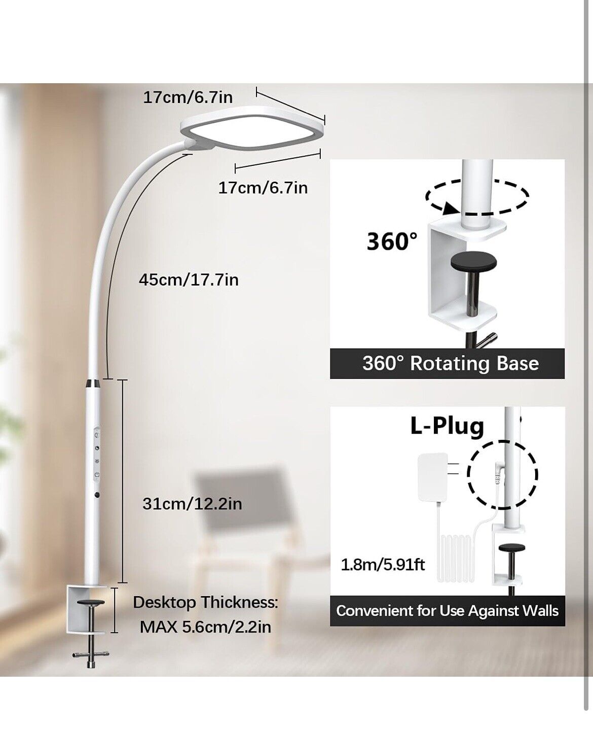  LED Desk Lamps for Home Office, Clamp Desk Video Conference Light for White