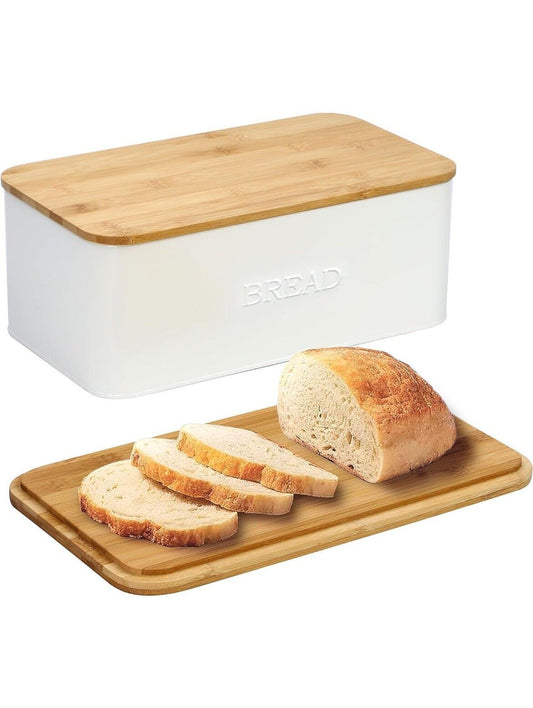  White Bread Box for Kitchen Countertop, Bread Box White W Cutting Board Lid