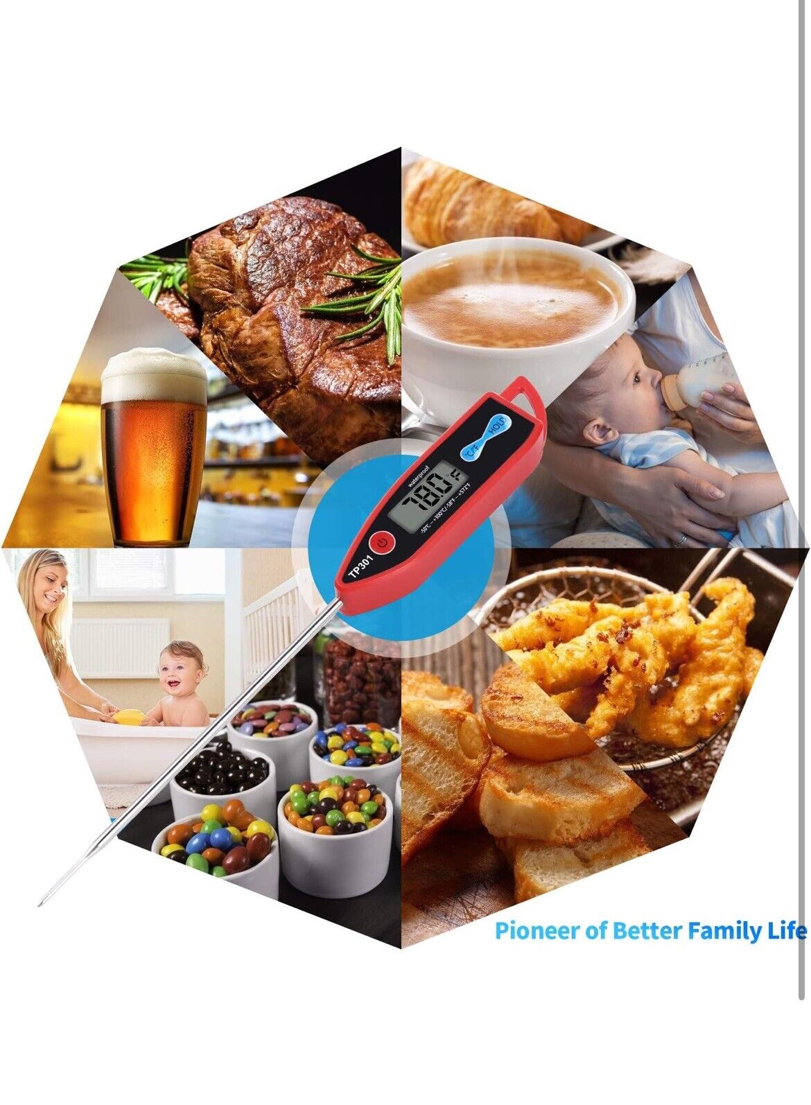 Yacumama Waterproof Cooking Thermometer for Liquids, Meat, Candy TP301