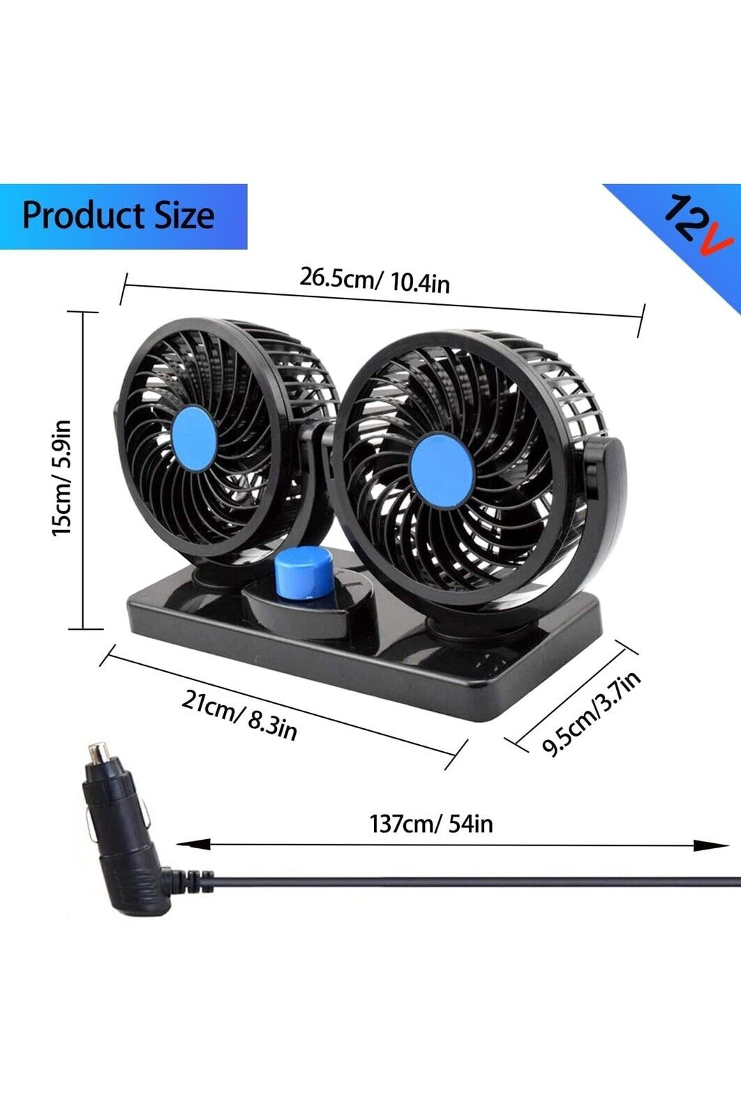 12V Dual Head Car Fan Portable Vehicle Truck 360° Rotatable Auto Cooling Cooler