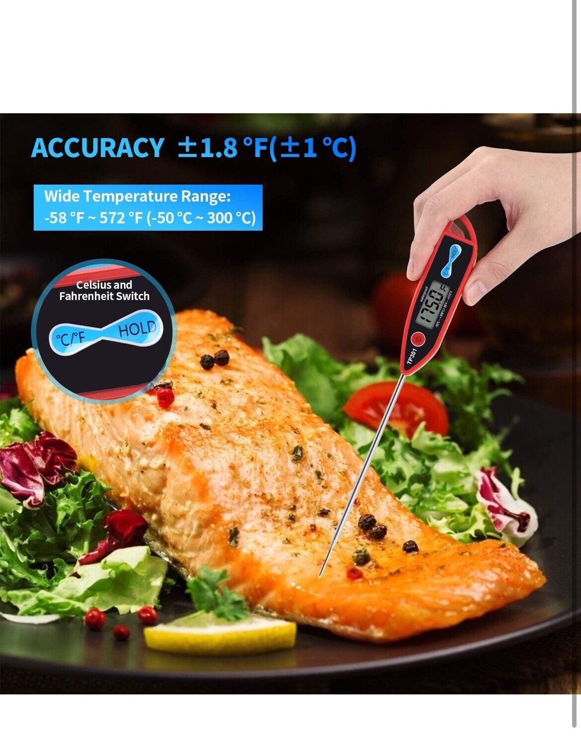 Yacumama Waterproof Cooking Thermometer for Liquids, Meat, Candy TP301