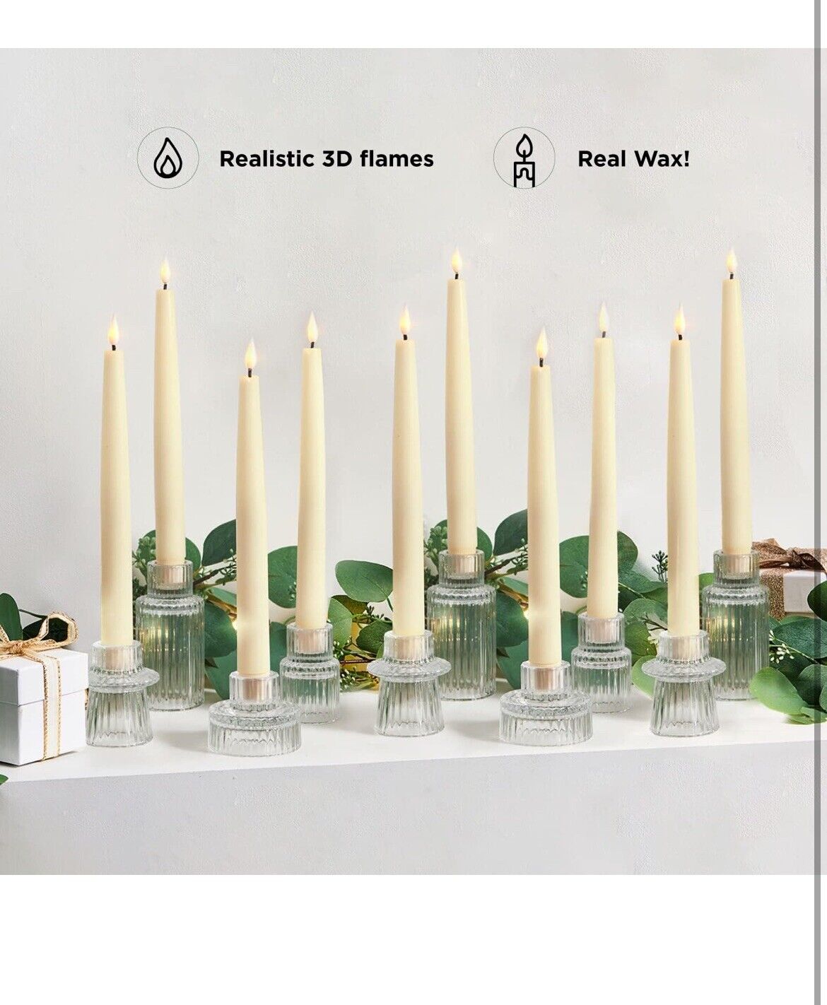 LampLust 7 Inch Flameless Taper Candles - Realistic 3D Flame with Wick,... 