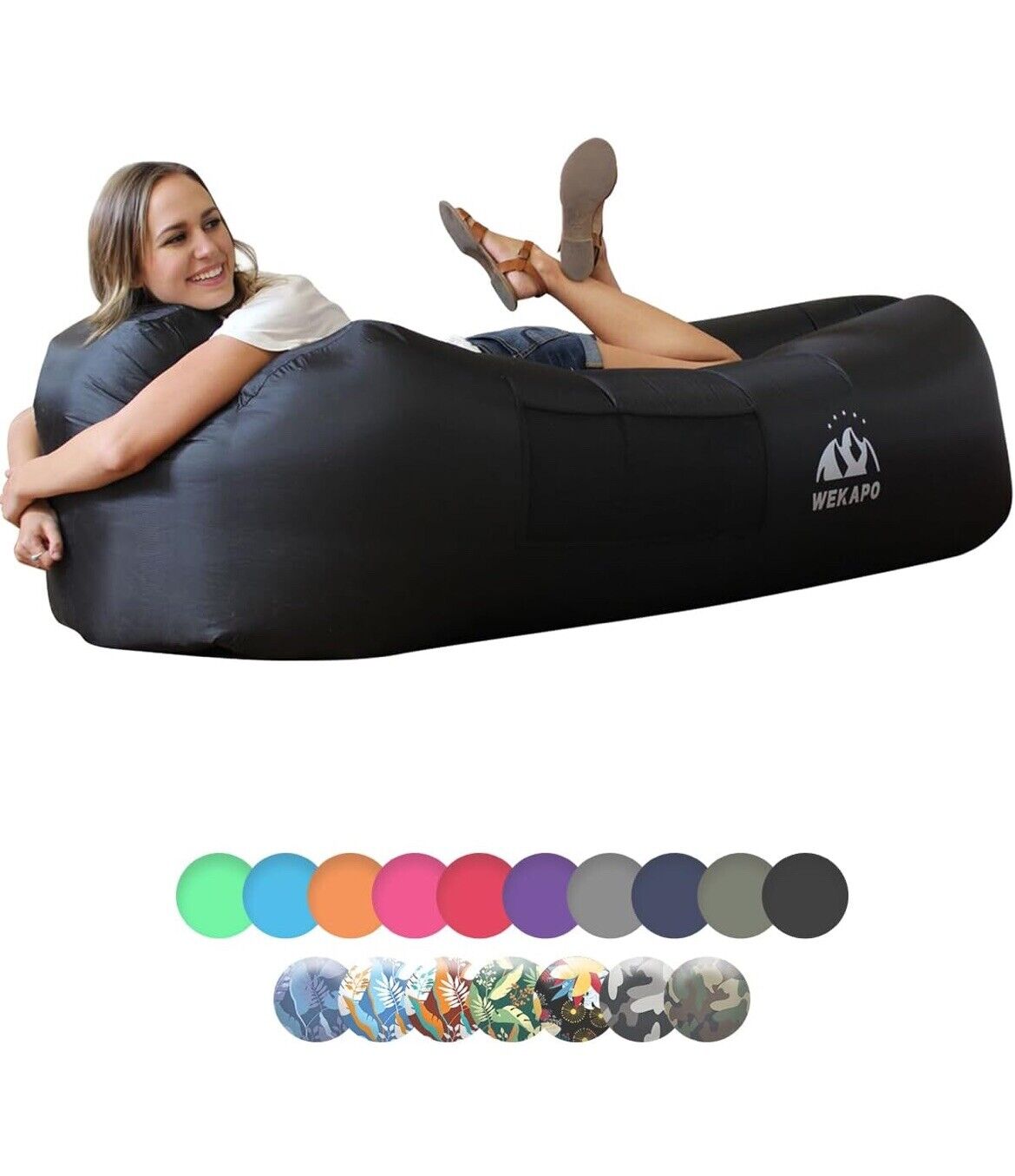 WEKAPO Inflatable Lounger Air Sofa 82 x 27 x 35 inches, Black 