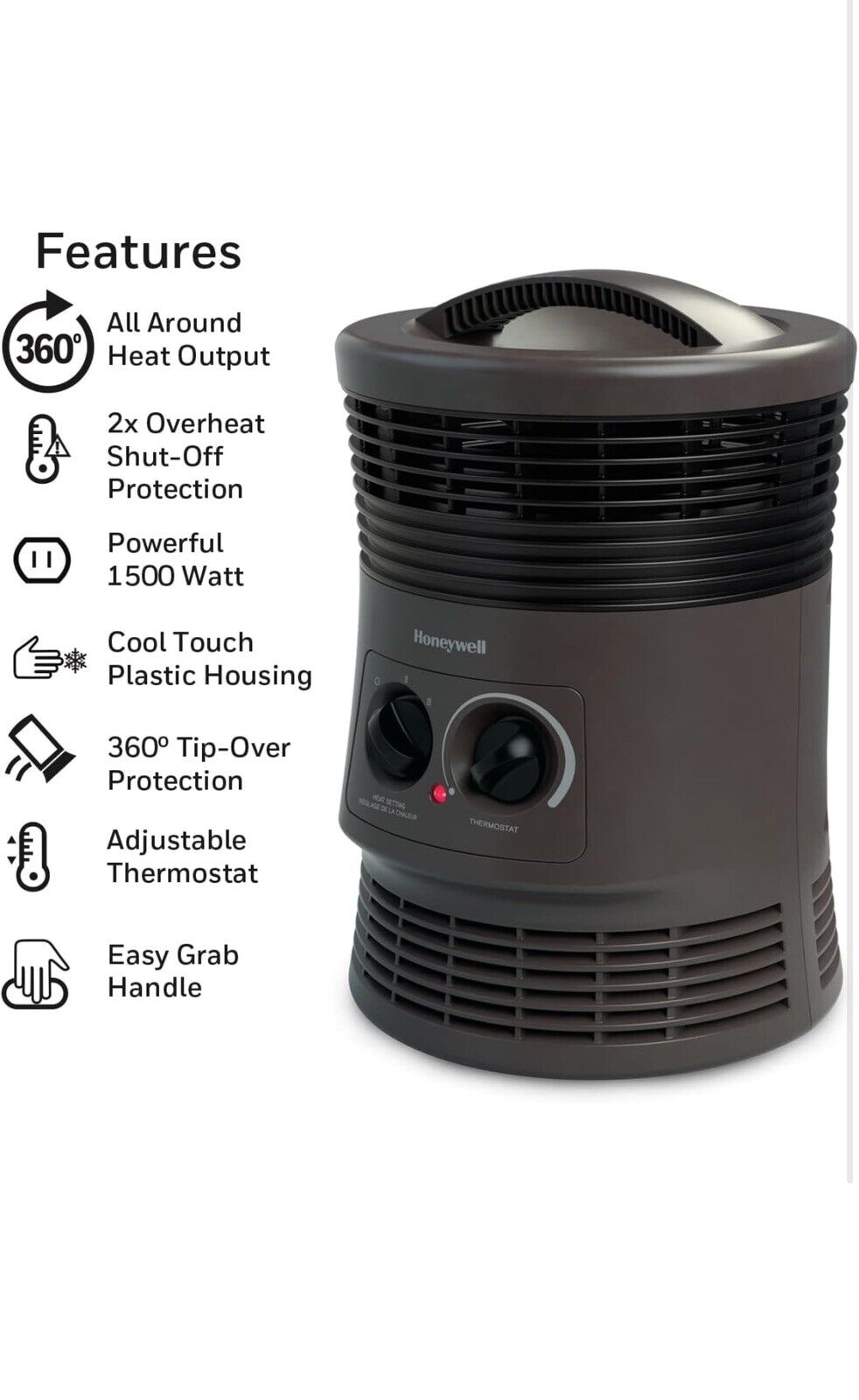 Honeywell HHF360B 1500W 360˚ Surround Indoor Heater Black