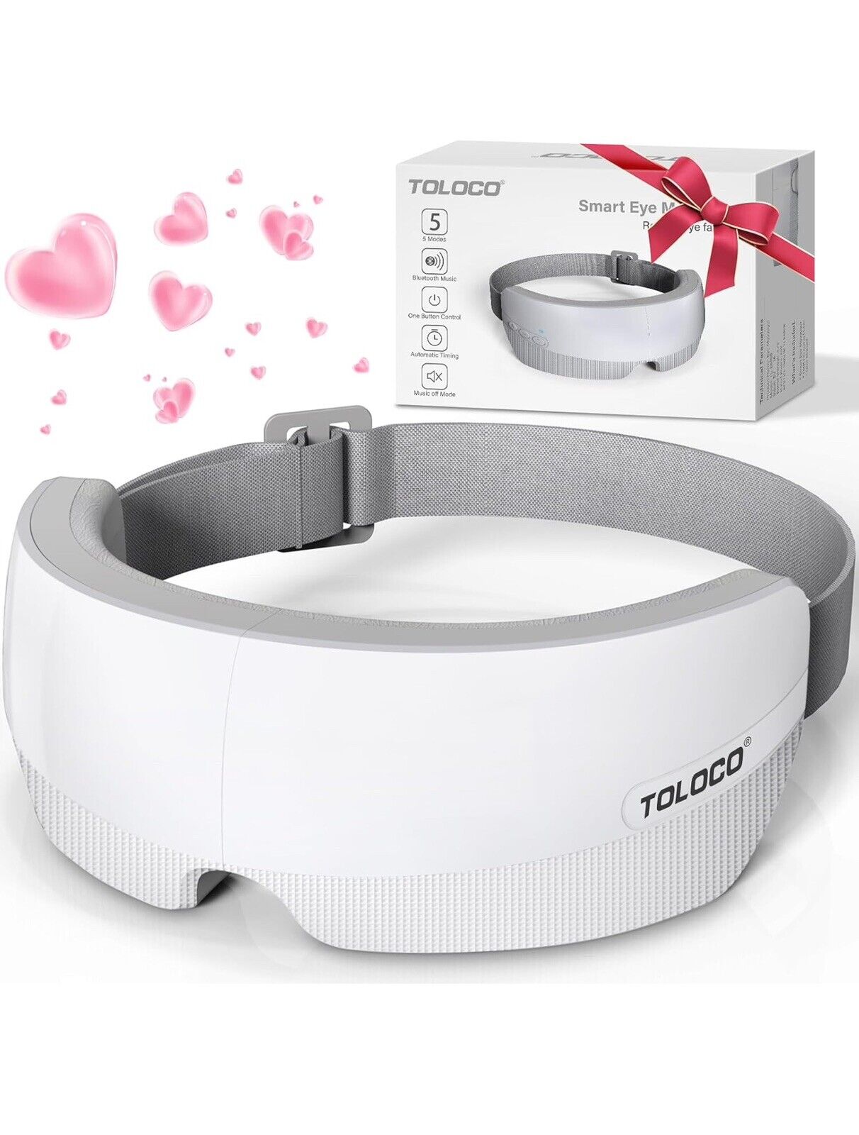 TOLOCO Heated Smart Eye Mask Massager w/Bluetooth Music Relax Sleep