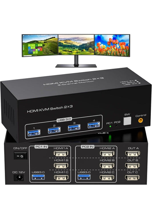 ATLAHET 8K@60Hz HDMI KVM Switch 3 Monitors 2 Computers 4K@120Hz USB 3.0 KVM S...