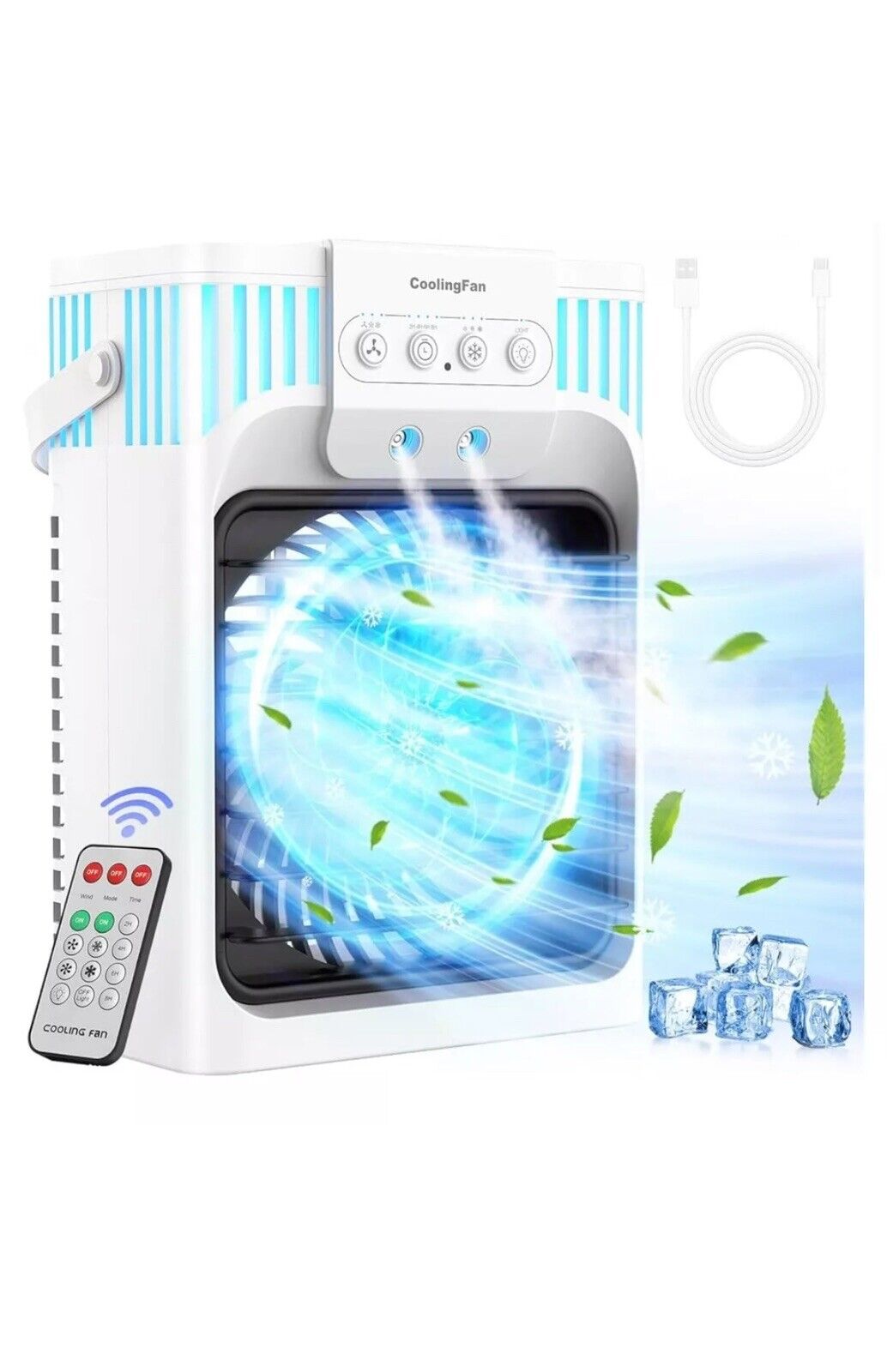 Vicelec AB-White 7 Night Light Portable Air Conditioner Cooling Fan W/ Remote