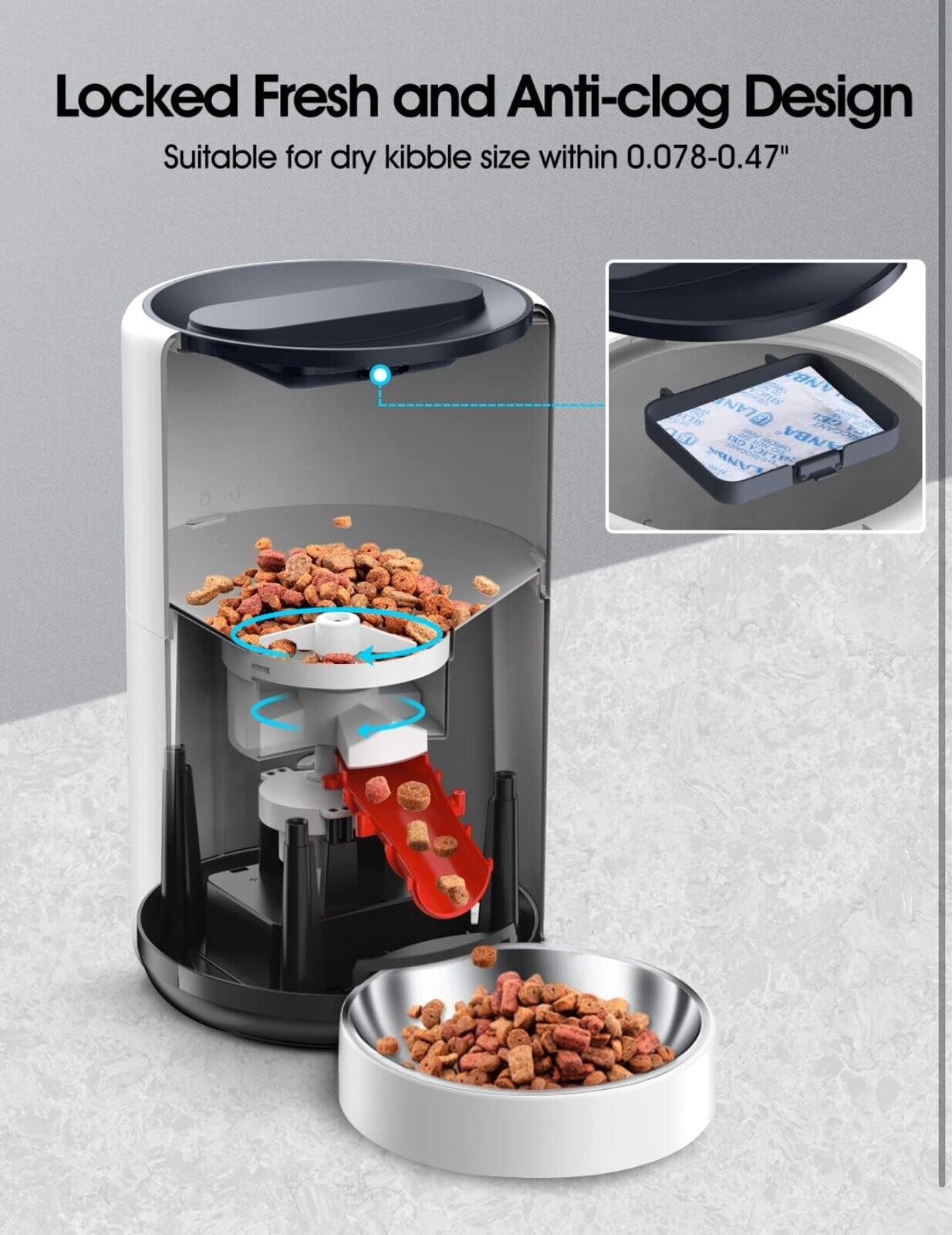 Automatic Cat Feeder, 4L Dog Food Dispenser with Stainless Steel Bowl, Timed Pet