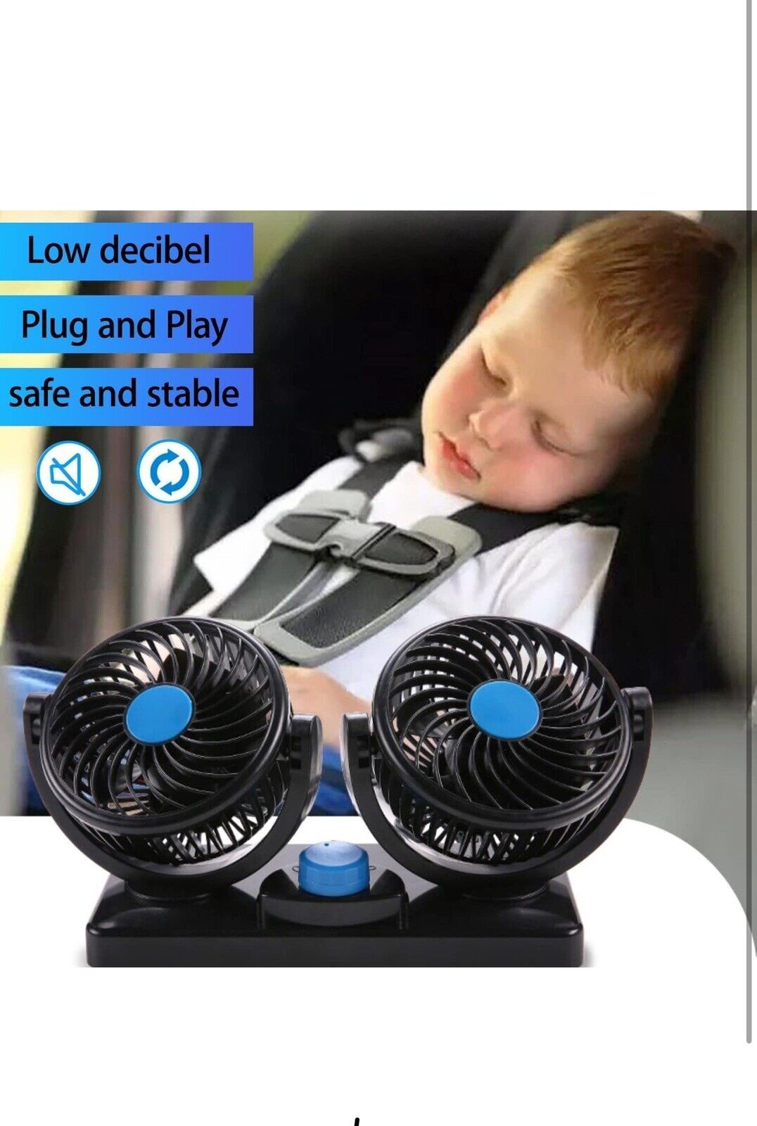 12V Dual Head Car Fan Portable Vehicle Truck 360° Rotatable Auto Cooling Cooler