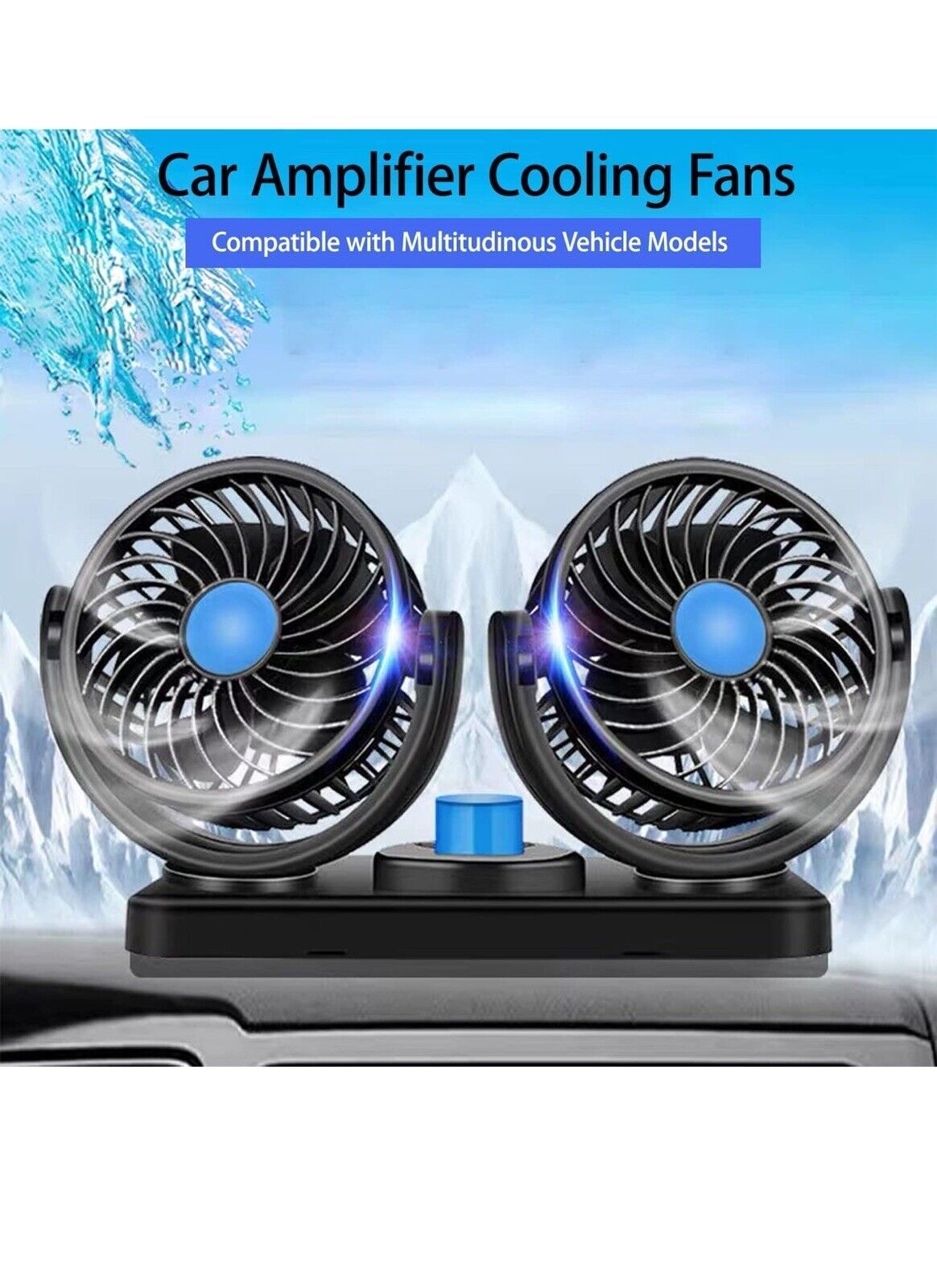 12V Dual Head Car Fan Portable Vehicle Truck 360° Rotatable Auto Cooling Cooler