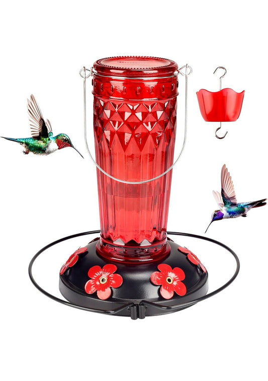 Hummingbird Feeder-16 Ounces，6 Feeding Ports Glass feeders Red 