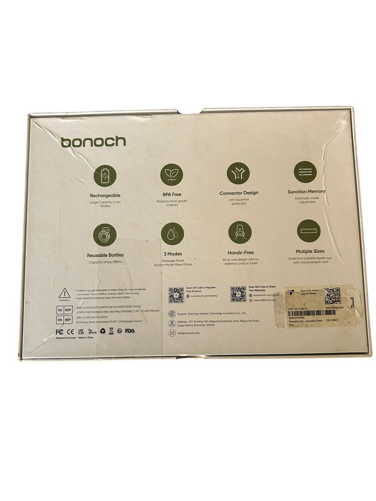 139.99 Retail- Bonoch Electric Breast Pump Wearable Lime Green Used / Open Box