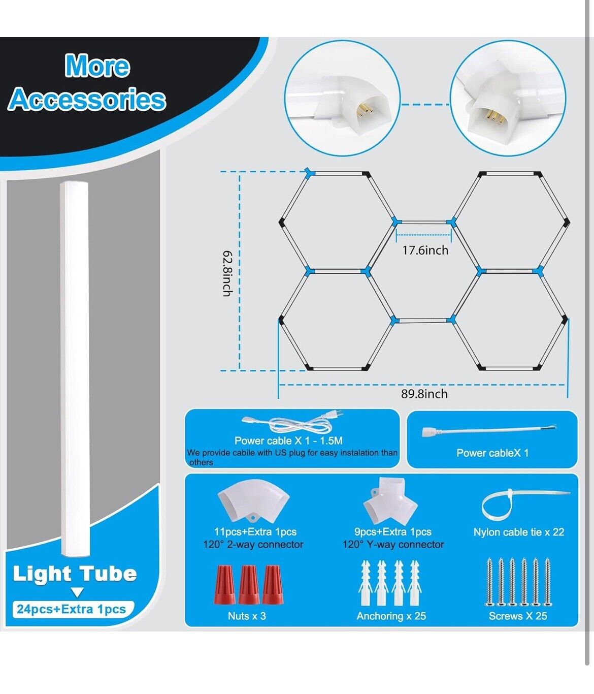 5X Hexagon LED Garage Lights 6500K Honeycomb Light Ceiling for Basement Barber