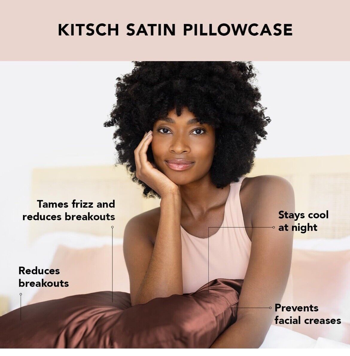 Kitsch Beauty The Satin Standard Size Pillowcase, Chocolate Brown