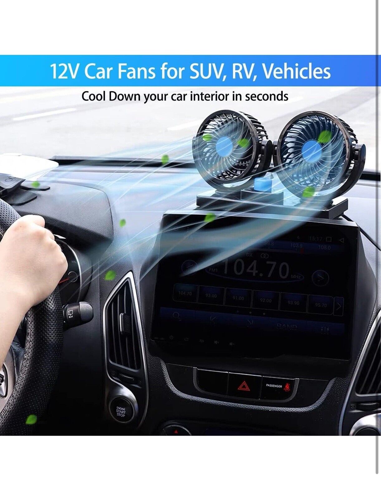 12V Dual Head Car Fan Portable Vehicle Truck 360° Rotatable Auto Cooling Cooler