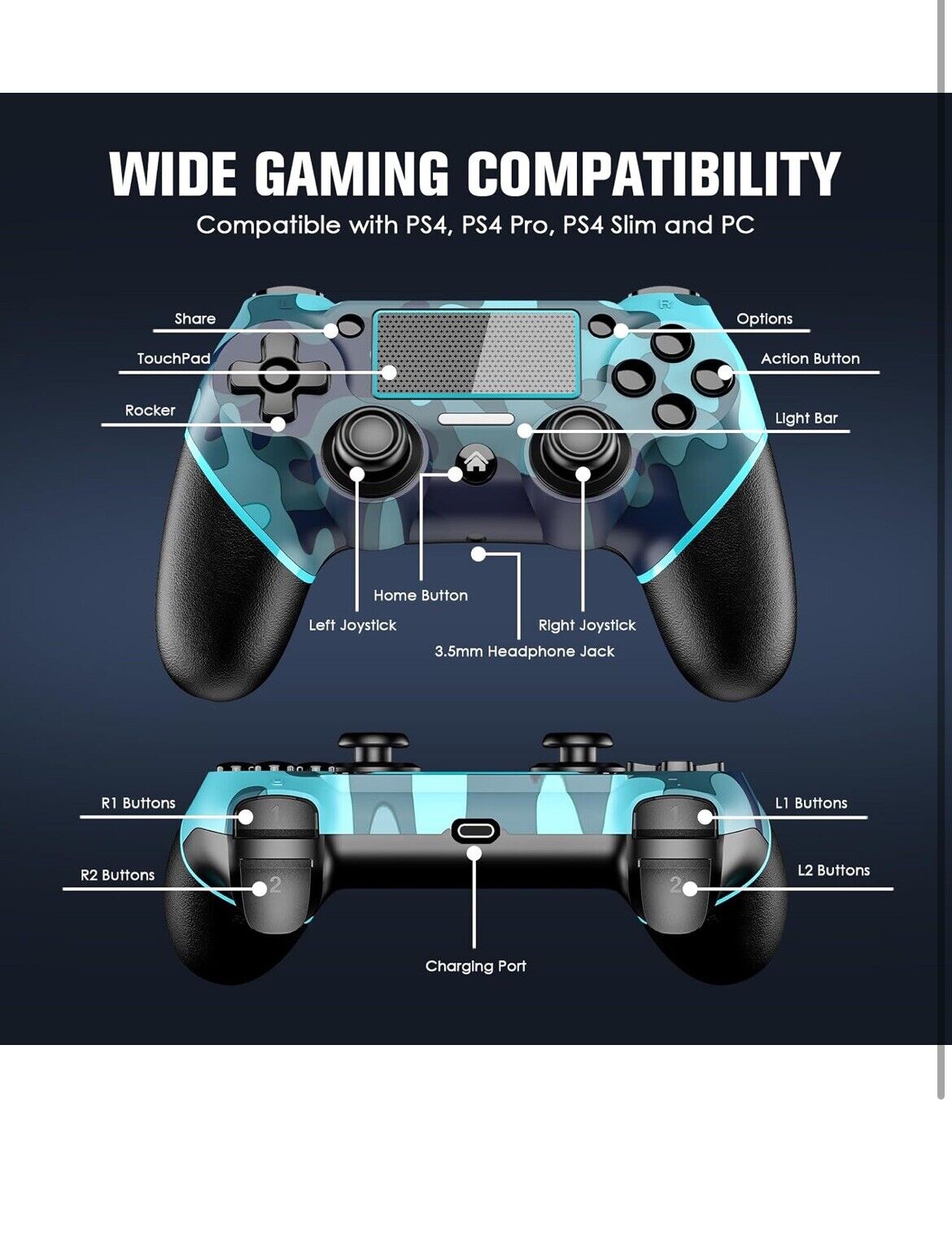 Wireless Controller for P4 Compatible with P4/Slim/Pro/PC,P4 Gaming Controlle...