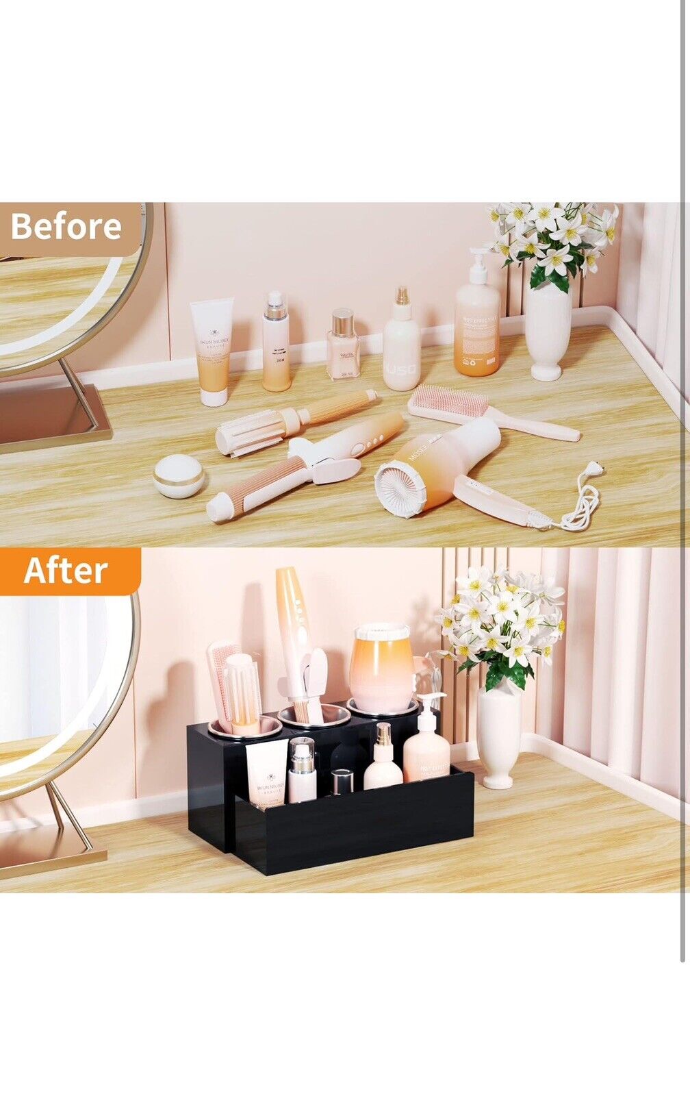 Hair Tool Organizer, Acrylic Hair Dryer and Styling Holder, Bathroom Countertop 