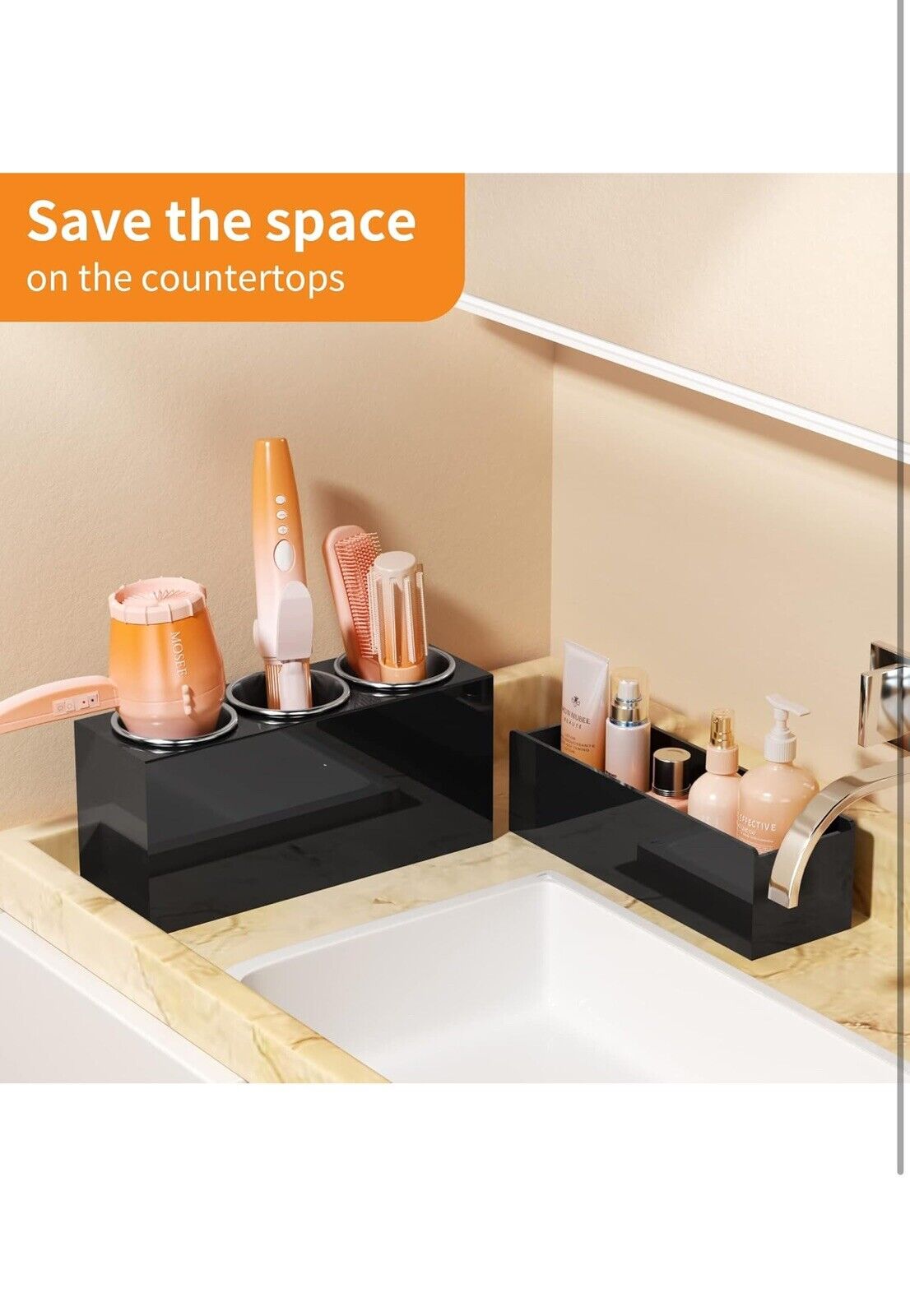 Hair Tool Organizer, Acrylic Hair Dryer and Styling Holder, Bathroom Countertop 