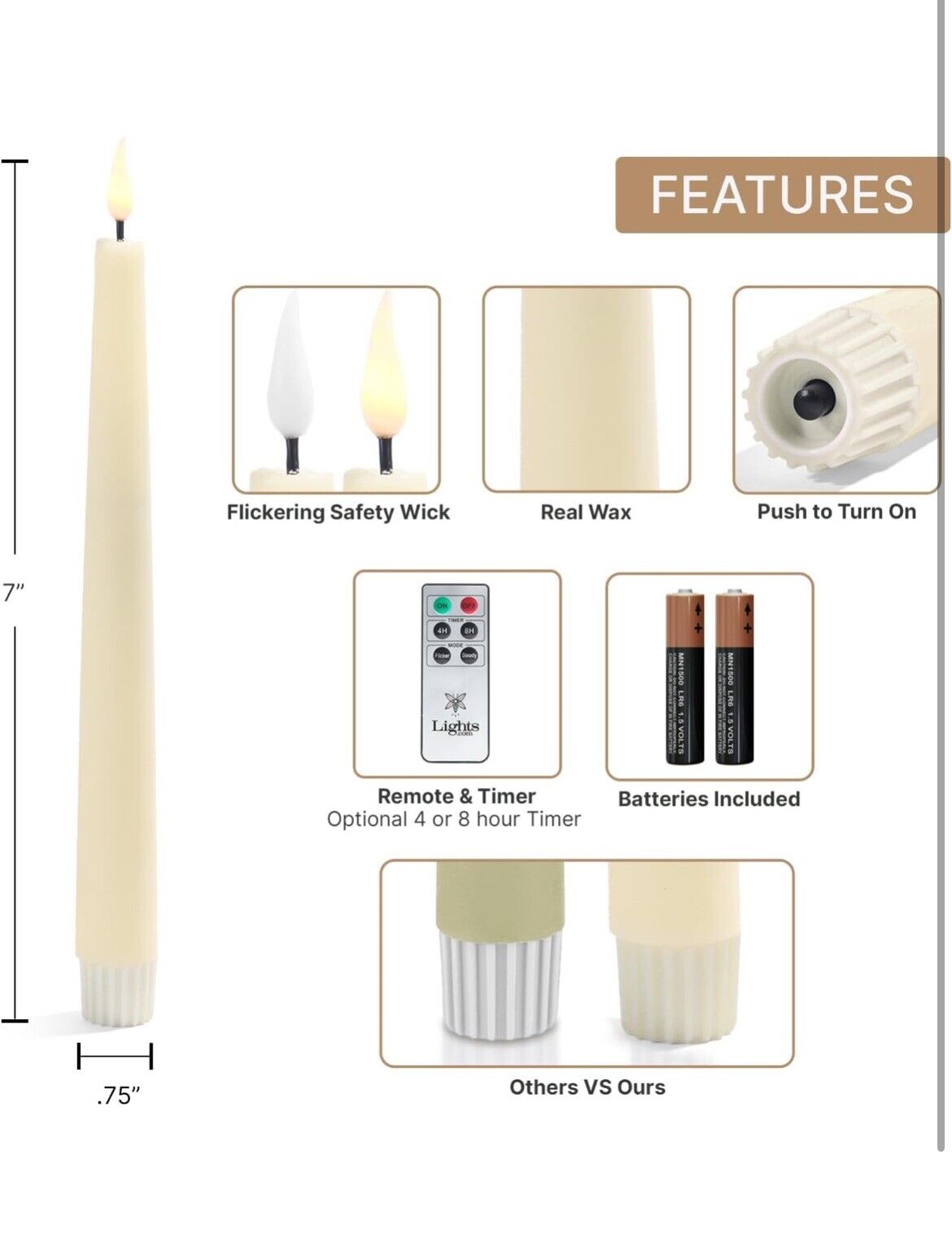 LampLust 7 Inch Flameless Taper Candles - Realistic 3D Flame with Wick,... 