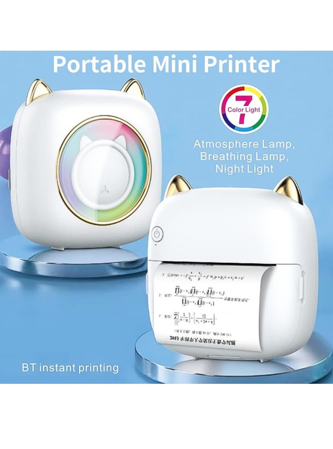 Mini Sticker Printer Pocket Inkless Thermal Printer with RGB Light, 108896