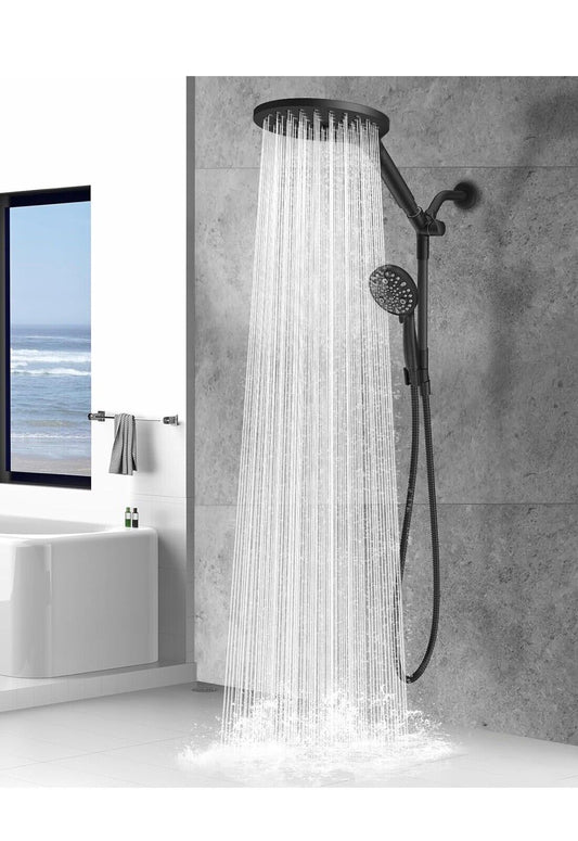 Dual Handheld Shower Head Combo, 2-in-1 Rain Heads System Matte Black 