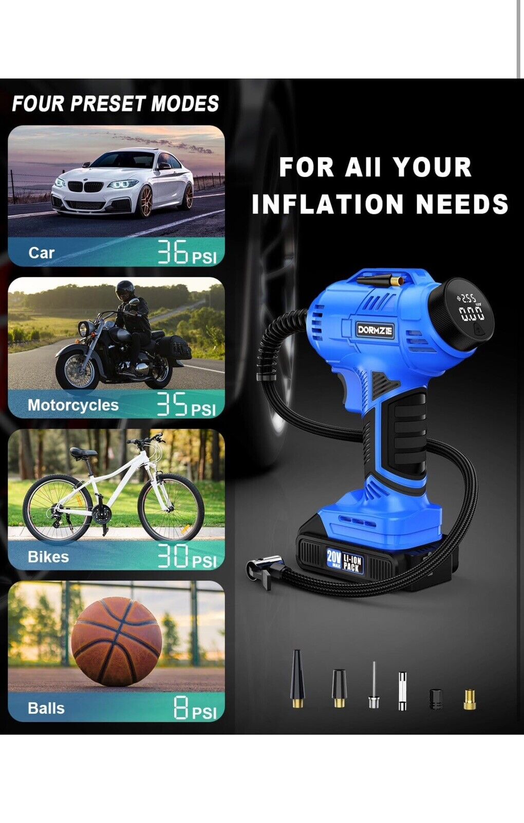 Tire Inflator Portable Air Compressor 150 PSI Handheld Air Pump for Car Tires...