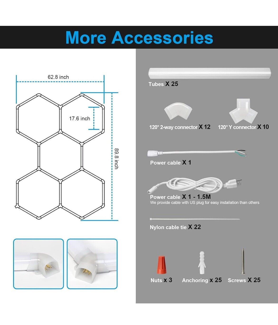 5X Hexagon LED Garage Lights 6500K Honeycomb Light Ceiling for Basement Barber