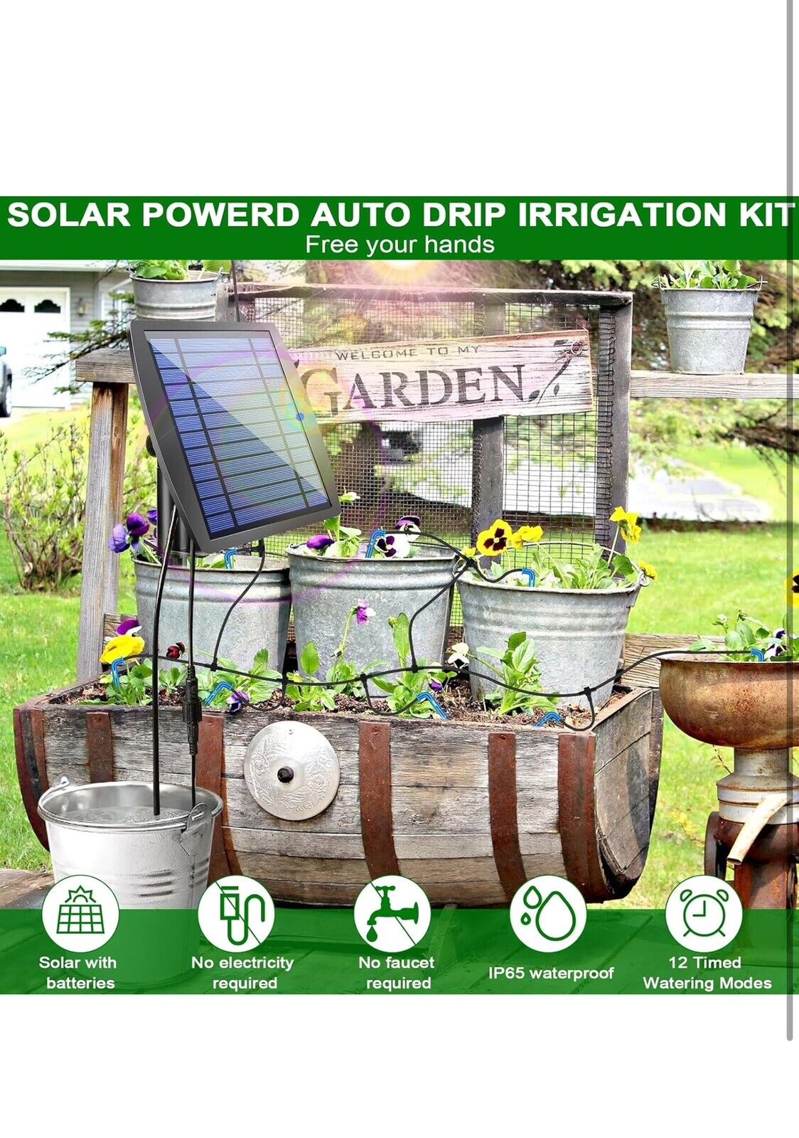 12 Timer Modes Solar Drip Irrigation System - Auto Drip Irrigation Kits with ...