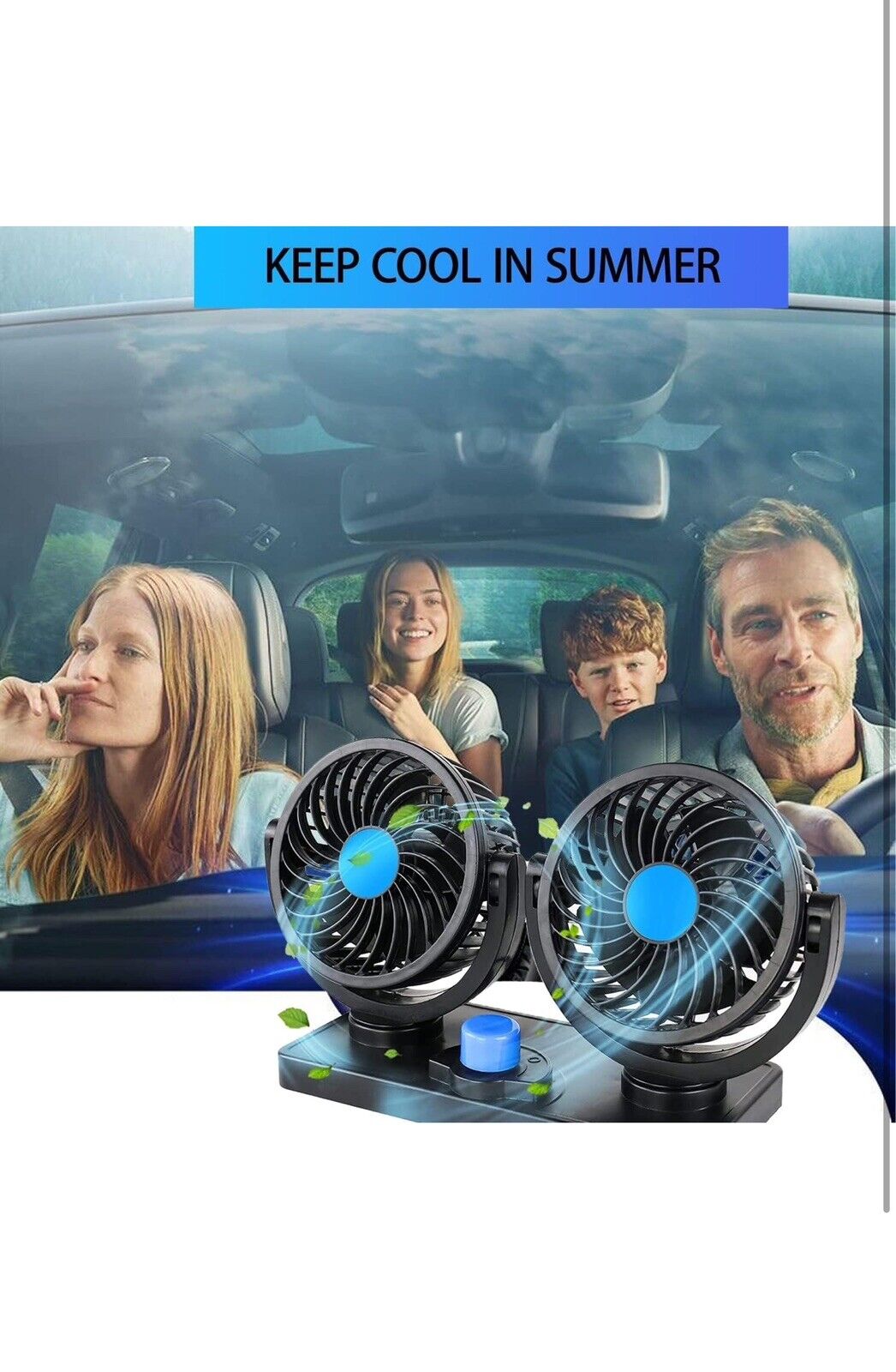 12V Dual Head Car Fan Portable Vehicle Truck 360° Rotatable Auto Cooling Cooler