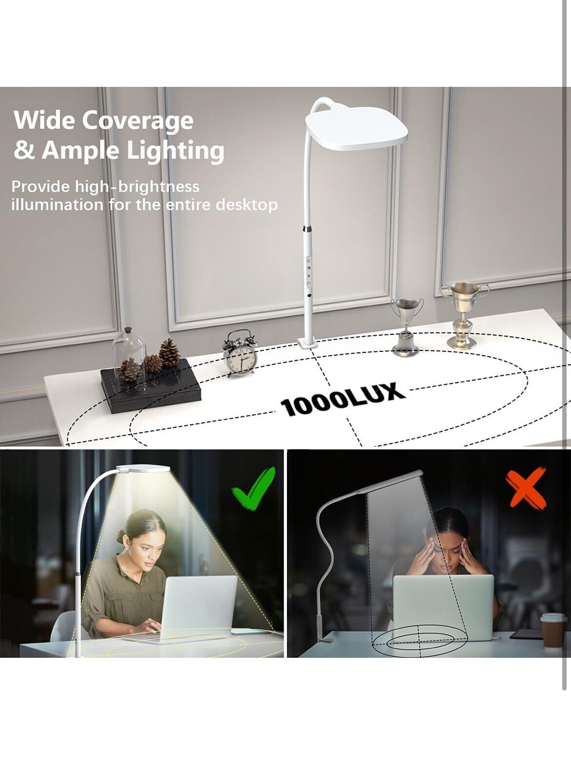  LED Desk Lamps for Home Office, Clamp Desk Video Conference Light for White