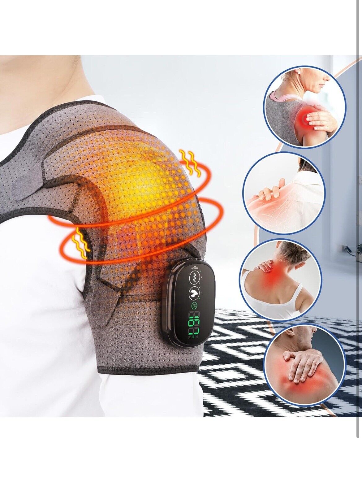 Cordless Shoulder Heating Pad, Heated Shoulder Wrap with Vibration, Shoulder Mas