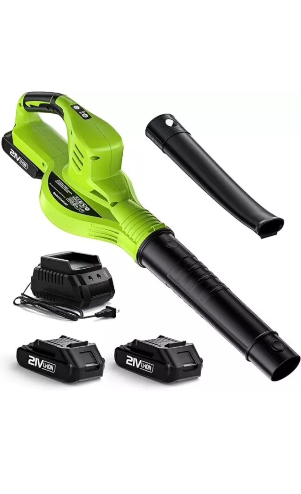 KONGMAD Cordless Electric Leaf Blower 2 Batteries and Charger 160MPH - Green