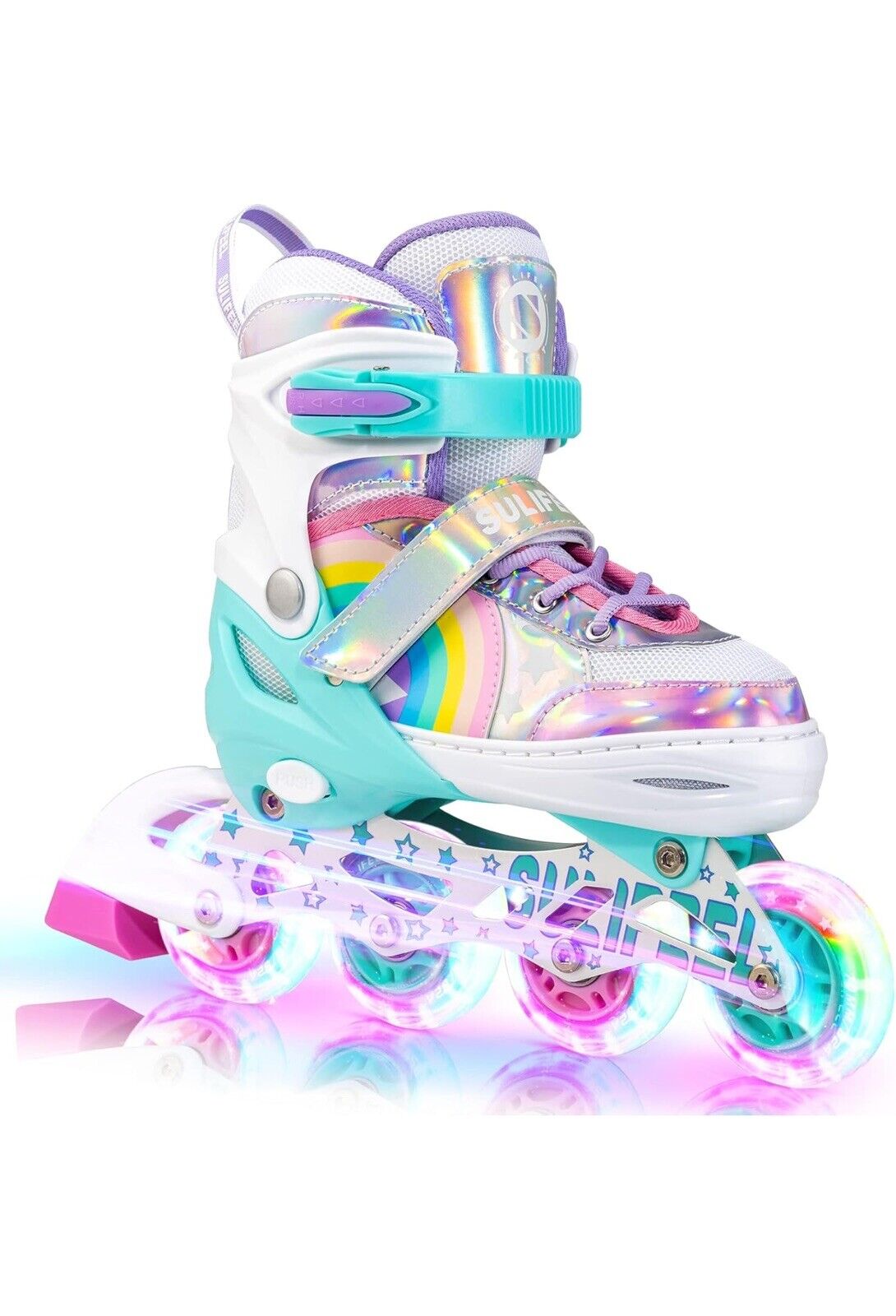 SULIFEEL Rainbow Unicorn Inline Skates for Girls Boys Small Adjustable Light up